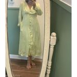 Frnch Paris Lime Green Satin Midi Dress Size L Long Sleeve Button Front Size L Photo 6