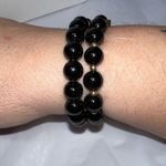 Jane Marie Set of Two Black Glass Bead and Vintage Gold Tone Stretch Bracelets Photo 1