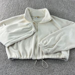Qinsen Fleece Cropped Jacket Pullover Women's Size Small Cream Y2K Drawstring Tan Photo 0