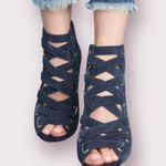 Jeffrey Campbell Blue Suede Lace Up Block Heel Peep Toe Salazar Sandals Size 9.5 Photo 1