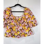 NWT Cara Cara Womens Top Beige Pippa Peplum 3/4 Sleeve Smocked Babydoll Large Tan Photo 5