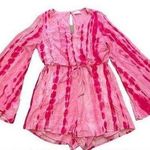 Pink Lady Bright Pink Barbie Hippie Boho Preppy Tie Dye Bell Sleeve Mini Romper Size M Photo 0
