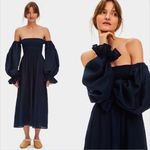Sleeper  Atlanta Puff Long Sleeve Linen Midi Dress – Navy XS Photo 3
