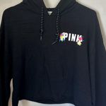 PINK - Victoria's Secret Victoria's Secret PINK Black Cropped Hoodie Open Back Logo with Flowers - Medium Photo 3