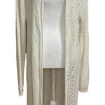 Full Crochet Knit Duster Cardigan Sweater XL Cream Boho Coastal Grandma Cottage Photo 0