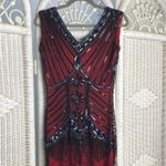 Unique Vintage Red Black Sequin Fringe Flapper Dress 1920s Gatsby Small Photo 4