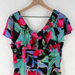 cupio Tropical Floral Print Chiffon Ruffle Flutter Sleeve V Neck Jumpsuit Photo 2