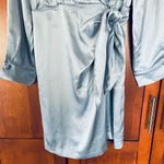 Nanushka Siwa Dress Wrap Long Sleeve Satin Light Blue Size Medium Photo 7