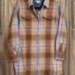 Outerknown  Women's Brown Orange Blue Blanket Shirtdress Flannel Small NWT Photo 0