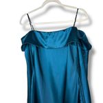 Lulus NWT Luxurious Vision Teal Blue Satin Off-the-Shoulder Mini Dress Medium Photo 4