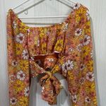 Madden NYC Floral Crop Top Yellow Orange White Back Tie Boho Summer LS Size M Size M Photo 0