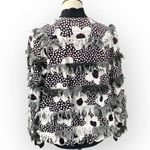 Vintage Paula Sweet Fringe Ruffle Flower Print Black White Bomber Jacket Size L Photo 6