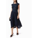 frame denim FRAME Women's Apothea Gathered Seam Lace Inset Dress Navy Linen Blend Size XS‎ Photo 2