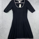 Max Studio  Knit Dress Women Medium Square Neck 3/4 Sleeve A Line White Trim Photo 0