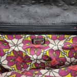 Guess Womens Shoulder Bag Black Ostrich Embossed Faux Leather Accordion Clutch Photo 27