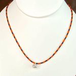 Silver Tone Pumpkin Pendant Black and Orange Beaded Necklace Photo 0