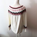 Loft Wool Blend Cream Pink Red Heart Knit Sweater Photo 2