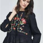 ZARA  embroidered SILK Blouse top Black MEDIUM NEW Photo 0