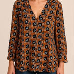 Smythe Floral V Neck Top Blouse Gold Blue Size S Photo 0