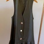 ZARA Faux Leather Drop Waist Pleated Dress in Dark Olive Green - XS Photo 1