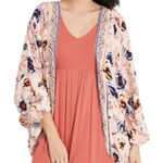 Maurice's ‎ Pink Floral Print Peasant Sleeve Open Front Kimono Cardigan L/XL New Photo 0