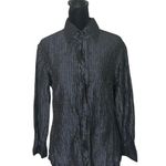 Anita Ford Thai Silk Button Down Top Womens M Pintucked Textured Collared Career Gray Size M Photo 0