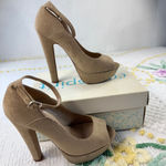 Peep Toe Platform Heels Ankle Strap Stiletto Tan Shoes Size 7M Photo 0