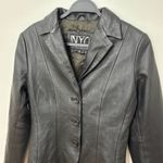 Black‎ Leather Blazer Jacket Vintage Classic Retro Sz S NYC Black Photo 2