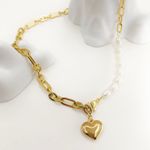 Pearl Beads Heart Pendant Gold Necklace Photo 3