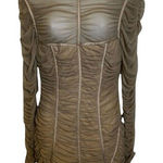 Pretty Little Thing Taupe Mesh L/S Ruched Open Back Bodycon Dress EUC Size 10 Photo 0