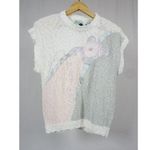 Shenanigans Woman's Large Square Chunky Knit Floral Short Sleeve Vintage NWT! White Photo 1