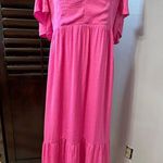 Nsr Womens Dress Pink Smocked Midi Sweetheart Neck Short Flutter Sleeve XL New Photo 0