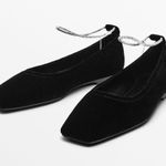 Massimo Dutti NWT Ballet Flats Square Toe Rhinestone Ankle Strap Black Velvet 5 Photo 0