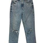 EXPRESS Straight Ankle High Rise Distressed Knees Blue Jeans Size 4 Photo 0
