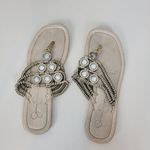 Jessica Simpson  Women's Sandals 6.5 Silver Rhinestone Gladiator Roman Flip Flop Photo 0