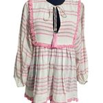 Zimmermann  Size 1  Valour Stripe Blouse $480 Pink Pom Pom Tassel Photo 1