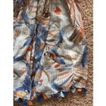 Palme Blue Tropical Palm Bird Metallic Stripe Tassel Fringe Scarf Wrap Accessory Photo 3