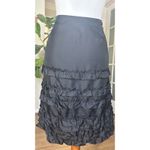 Ralph Lauren Silk Ruffle Skirt Black Size 8 Y2K Tiered Evening Party Midi Photo 4