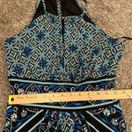 Dress Barn Y2K Halter Keyhole High Neck Blue Black Geometric Maxi Dress Photo 5