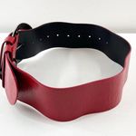 Anne Fontaine Genuine Leather Silver Buckle Adjustable Waist Belt Red Photo 4