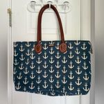 Sun N Sand Nautical Anchor Print Tote Bag with Brown Handles Blue Photo 0