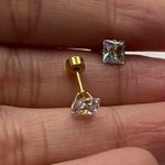 18k Gold plated Square White Crystal Zircon 6mm Stud Earrings Photo 2