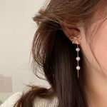 Elegant Bow White Pearl Dangle Drop Earrings for Women Photo 2