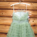 Mac Duggal  20530 Green Strapless Ruffle Gown with Feathers 4 Photo 10