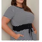 Torrid  Black‎ White Stripes Smocked Tie Waist Pockets Jersey T Shirt Dress 1X Photo 1