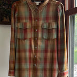 Treasure & Bond 100% cotton  Large Plaid Button-Up Shirt with slight puff sleeve Photo 0