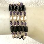 Hematite purple beaded pearl beaded wrap bracelet Gray Photo 0
