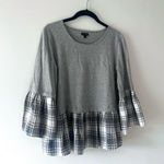 Coco + Carmen  Grey Long Sleeve Plaid Hem Blouse Photo 1