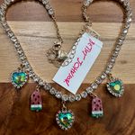 Betsey Johnson Gold Tone Watermelon Popsicle Ice Cream Rhinestone Heart Necklace Photo 1
