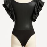 Black Metallic Ruffle Sleeve Bodysuit – Elegant Shimmer Top Chic Style (Size M) Size M Photo 1